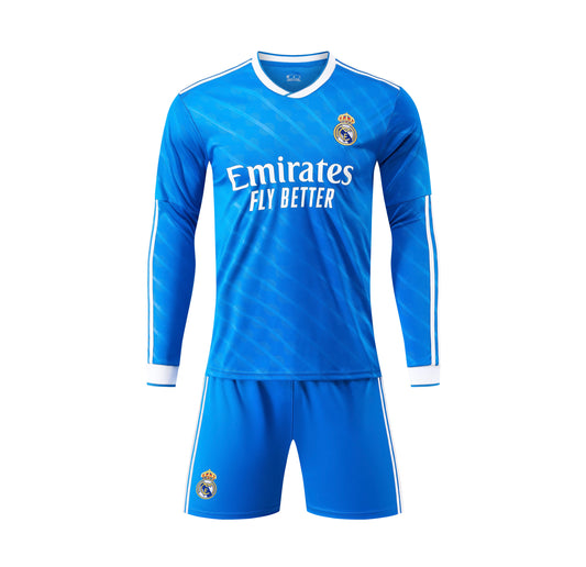 Madrid away long sleeve youth soccer set - Mbappe #10