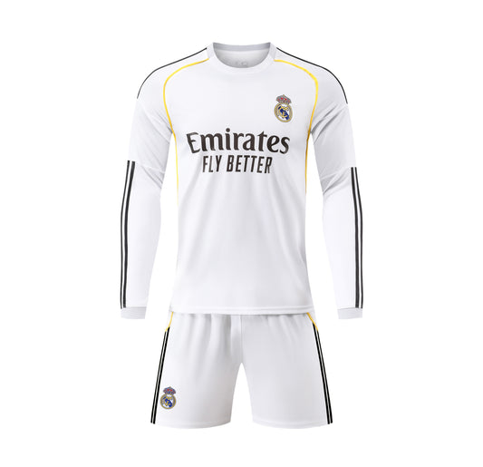 Madrid home long sleeve youth soccer set - Mbappe #10
